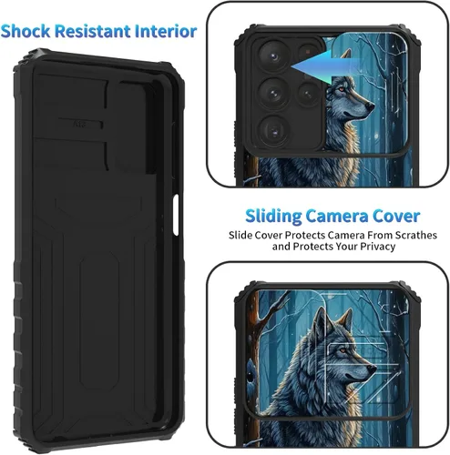 Miniatura 554 de Funda para Samsung Galaxy S22 Ultra 5G, Galaxy S22 Ultra con cubierta de cámara deslizante, funda resistente de doble capa con función atril Black