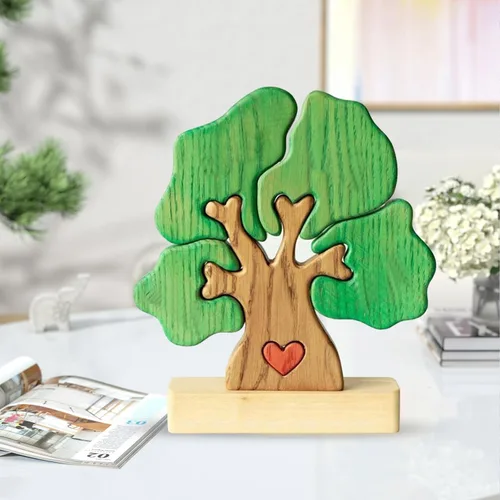 Rompecabezas de madera familiar con diseño de animales de amor, rompecabezas de oso de madera, pieza decorativa de roble de madera personalizada