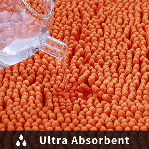 Miniatura 3 de Alfombra de baño de felpilla, extra suave y absorbente, alfombra de baño lanuda antideslizante, lavable a máquina, 20 x 32 pulgadas, color naranja