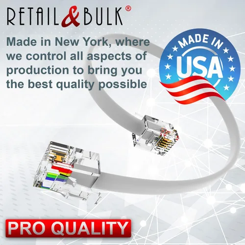 Miniatura 7 de Paquete de 2 cables telefónicos de 8 pulgadas, grado profesional, fabricado en Estados Unidos, enchufes RJ11 macho 6P4C con contactos dorados de 50