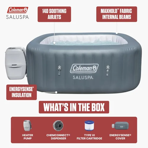 Miniatura 4 de Coleman Hawaii - Bañera de hidromasaje inflable para 4 a 6 personas, spa cuadrado de bajo consumo portátil al aire libre con 140 AirJets, 71 x 28