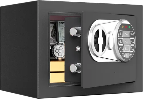 Miniatura 11 de Goldenkey Pequeña caja fuerte para dinero, caja de seguridad digital para el hogar con llaves y código para dinero en efectivo y monedas, mini cajas