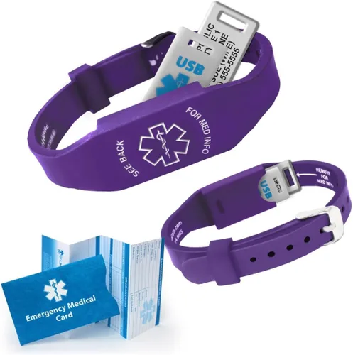Miniatura 10 de Pulsera Elite II USB Plus de alerta médica. Pulsera de identificación con memoria USB impermeable de 2 GB, grabado personalizado de 10 líneas