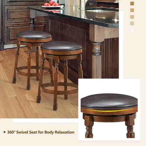 Miniatura 5 de COSTWAY Juego de 4 taburetes de bar sin espalda, taburete redondo de altura de mostrador de 24 pulgadas con asiento acolchado giratorio de 360°