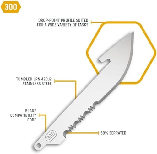 Miniatura 3 de OUTDOOR EDGE Paquete de Cuchillas de 3.0" Punta Caída con Dentado (Negro, 6 Cuchillas), Código de Compatibilidad de Cuchilla 300