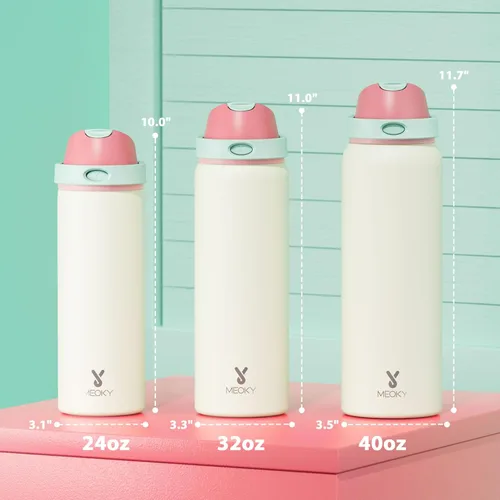 Miniatura 3 de Botella de agua aislada de 40 onzas con popote, botella de agua de metal de acero inoxidable con tapa 2 en 1, a prueba de fugas, fría durante 24