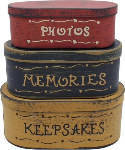 CVHOMEDECO. Primitives - Fotos ovaladas antiguas, recuerdos, cajas de cartón nido, grandes 9-3/4 x 5-1/2 x 4 pulgadas, juego de 3.