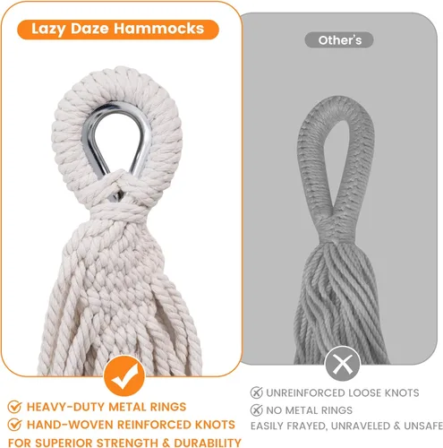Miniatura 7 de Lazy Daze Hammocks Hamaca doble brasileña de algodón, extra grande, portátil, para acampar al aire libre, con correas para árboles y bolsa de viaje