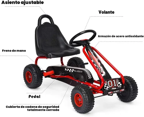 Miniatura 3 de Costzon - Go Kart de 4 ruedas a pedales, coche con asiento ajustable, freno de mano y ruedas antideslizantes, coche de pedal para niños y niñas de 3
