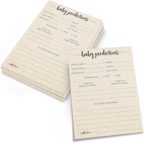 321Done Tarjetas de consejos y predicciones para baby shower, papel kraft de 5 x 7 pulgadas (juego de 50), fabricado en los Estados Unidos,