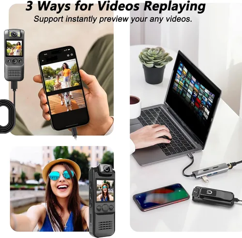 Miniatura 6 de Cámara corporal 4K con grabación de audio y video, mini cámara portátil de 64 GB con cordón magnético, cámara desgastada por el cuerpo para viajes