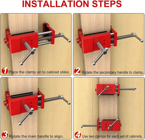 Miniatura 4 de Paquete de 4 abrazaderas de gabinete, abrazaderas de gabinete para instalar gabinetes, abrazaderas de instalación de gabinete con dos tornillos Rojo