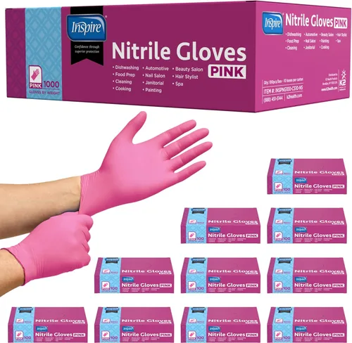 Miniatura 7 de Inspire Pink Gloves Disposable Latex Free Nitrile Pink Glove Hair and Nail Salon, Esthetician Nitrile Disposable Gloves