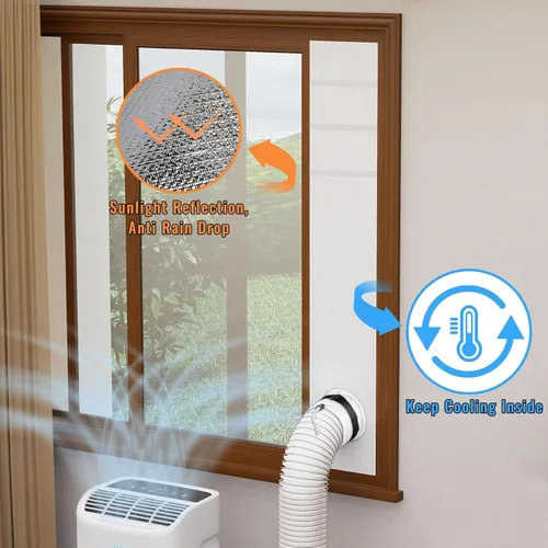 Miniatura 4 de Mxclimate Kit de ventana de aire acondicionado portátil, sello de ventana deslizante con protector de hojas, malla de ventilación de ventilación