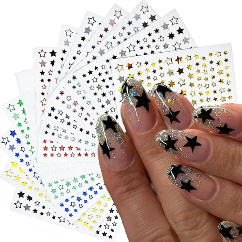 Miniatura 12 de 30 hojas de calcomanías de arte de uñas doradas, autoadhesivas 3D, calcomanías de diseño de uñas, gotas de agua, línea de flores, estrellas