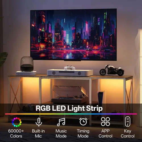 Miniatura 4 de LED TV Stand with 2 Fabric Drawer - 55" Industrial TV Console Table with Open Storage Shelves for Living Room,Bedroom, Entertainment Center TV