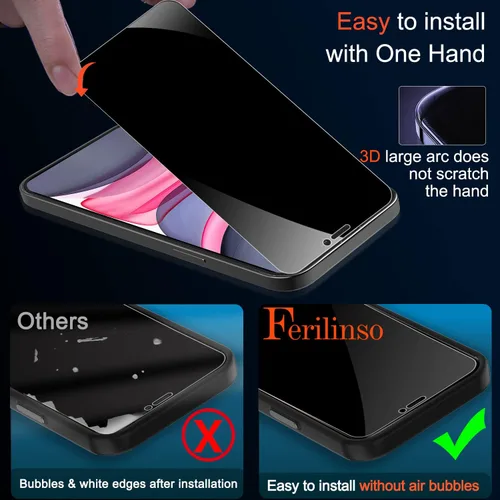 Miniatura 4 de Ferilinso Paquete de 4 protectores de pantalla de privacidad para iPhone 11 con 2 protectores de lente de cámara, paquete de 2 películas de vidrio
