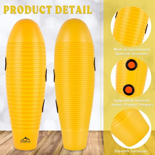 Miniatura 3 de EASTROCK Instrumento Guiro de 3.9 x 13 pulgadas, instrumento de percusión latina en forma de pez con 2 raspadores, instrumento de guiro amarillo