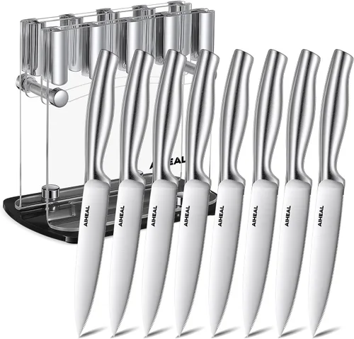 Miniatura 11 de Aiheal Cuchillos para carne, juego de 8 cuchillos de carne de acero inoxidable, nunca necesita afilar el juego de cuchillos para carne, cuchillos
