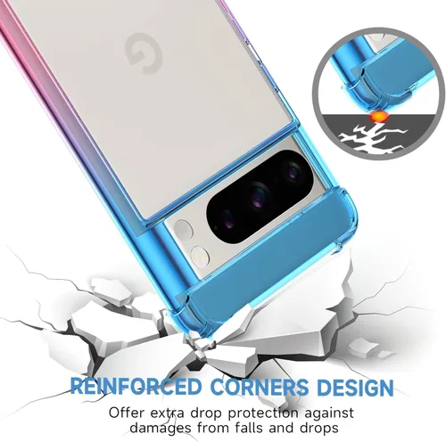 Miniatura 4 de Funda para Google Pixel 8 Pro, funda transparente con bonito degradado para teléfono, TPU reforzado, parte trasera de policarbonato duro, funda