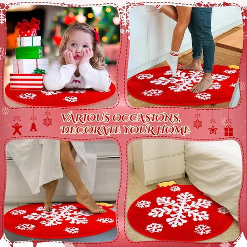 Miniatura 7 de Ceenna 2 alfombras de baño navideñas – Bonita alfombra de baño para árbol de Navidad, tapete de calcetín para puerta de bola para el hogar