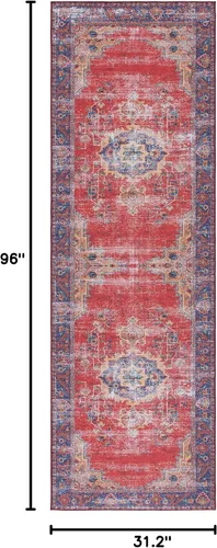 Miniatura 2 de SAFAVIEH Tucson Collection - Alfombra lavable de 2 pies 6 x 8 pies, color rojo y azul marino, antideslizante, ideal para zonas de alto tráfico