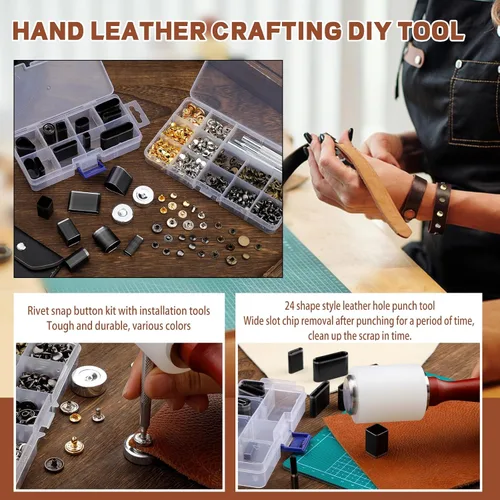 Miniatura 6 de Kit de herramientas de trabajo de cuero, kit de herramientas de cuero con caja de almacenamiento de doble capa, kit de costura resistente