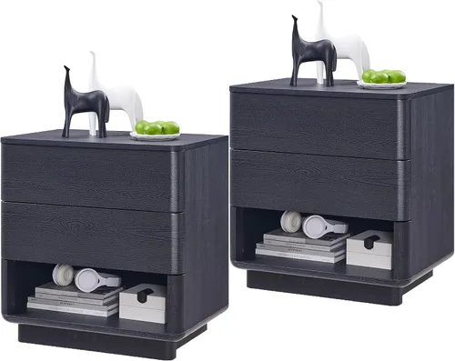 Miniatura 13 de ACCOHOHO Mesita de noche con estación de carga, mesa auxiliar de 22" con apertura por presión y 2 cajones de almacenamiento, mesita grande moderna