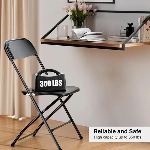 Miniatura 4 de Bonnlo Juego de Sillas Plegables de 4, Silla de Plástico Negra con Asiento Resistente y Marco de Metal, Perfecta para Fiesta, Evento, Boda