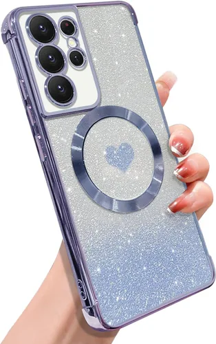 Miniatura 14 de ZONRW Funda magnética para Samsung Galaxy S22 Plus, para mujeres y niñas, chapado de lujo suave, con purpurina degradada, lindo corazón, compatible