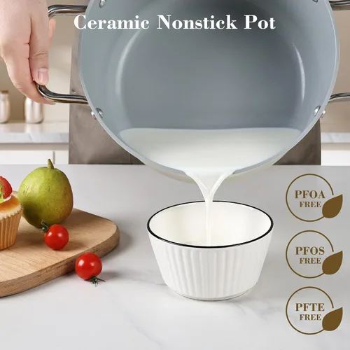 Miniatura 6 de Olla de stock de cerámica de 5 cuartos antiadherente con tapa, olla para sopa, olla de pasta antiadherente fácil de limpiar, sin PFOA, PFAS, PTFE