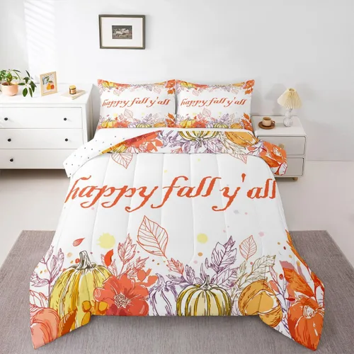 Miniatura 28 de Erosebridal Juego de edredón de gatos lindos para niños, juego de ropa de cama de calabaza y hoja de arce para niñas y niños, juego de edredón