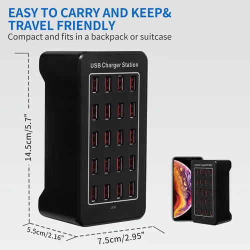 Miniatura 2 de Estación de carga USB de escritorio de 20 puertos - Cargador inteligente multifunción de 100 W para teléfonos inteligentes, tabletas y más