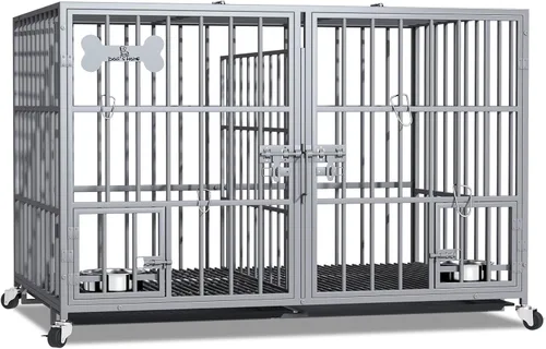 Miniatura 8 de aboxoo Jaula XL de 48/42 pulgadas para perros grandes/perros dobles medianos, jaulas de metal resistente, parte superior abierta de metal, perrera