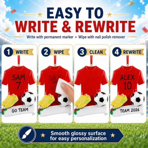 Miniatura 2 de Adornos de Navidad de fútbol personalizados – Adorno de fútbol 2025 – Adornos para fanáticos de los deportes – Regalos de atletismo rojo – Adorno