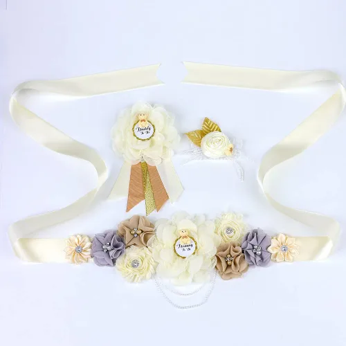 Miniatura 10 de Faja de maternidad para baby shower, juego de pines de ramillete para mamá para ser papá para ser padre (girasol amarillo)