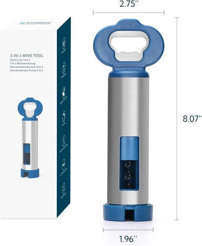 Miniatura 7 de KITCHENDAO Sacacorchos 3 en 1 para abrebotellas de vino con cortador de papel de aluminio, abridor de botellas de cerveza con receptor magnético