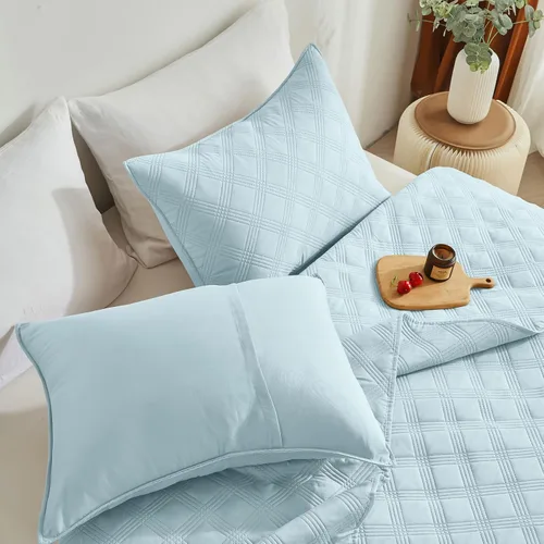 Miniatura 6 de inron Juego de edredón tamaño King, colchas ultrasónicas de microfibra azul cielo Cal King, colcha ligera y transpirable, juego de ropa de cama