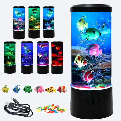 Miniatura 9 de Mini lámpara de peces de burbujas, lámpara de acuario falsa de pecera, luz de acuario cambiante multicolor con 3 luces de noche de peces