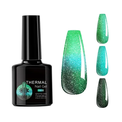 Miniatura 9 de Esmalte de uñas de gel que cambia de color de temperatura, esmalte de gel con purpurina, diseño holográfico de camaleón, diseño de arte de uñas