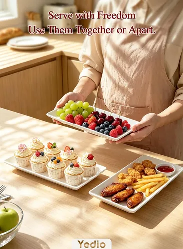 Miniatura 5 de Bandejas de servir de 3 niveles para fiesta, platos y bandejas de servir de porcelana, soporte de bandeja escalonada de 12 pulgadas, bandeja