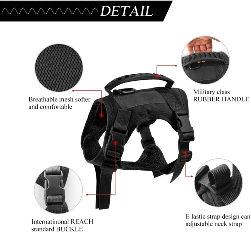Miniatura 7 de Arnés táctico para perro, chaleco de entrenamiento al aire libre, chaleco militar K9 de patrulla para perro, arnés táctico ajustable para cachorros