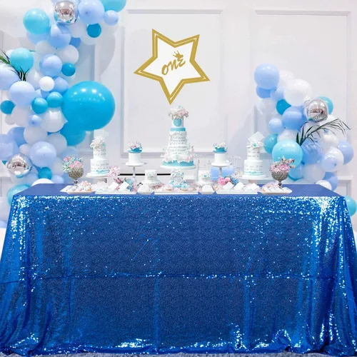 Miniatura 64 de ShiDianYi Mantel de lentejuelas color azul bebé, de 50 x 72 pulgadas, mantel rectangular de lentejuelas para decoración de boda - 200111E