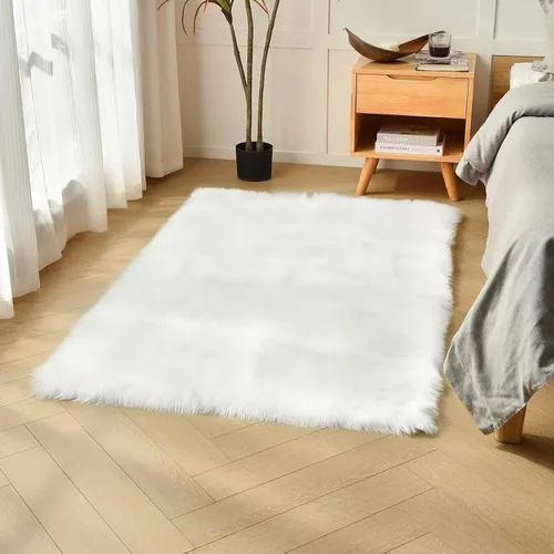 Miniatura 17 de duduta - Alfombra de pelo de oveja sintética verde esmeralda de 2 x 3 pies, alfombra esponjosa lavable para cabecera de cama pequeña, dormitorio