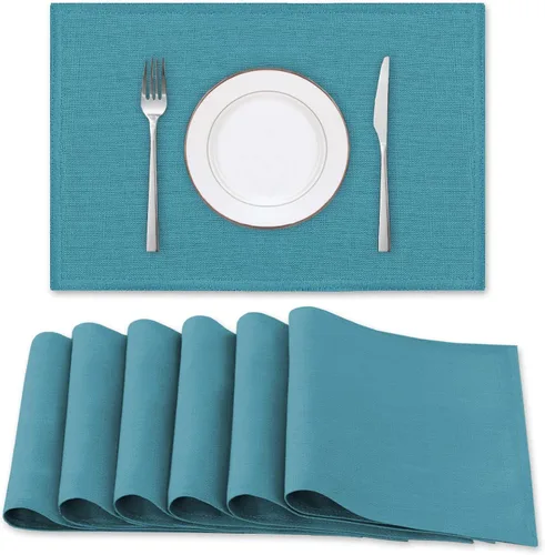 Miniatura 19 de H.VERSAILTEX Juego de 4 manteles individuales de lino de alta calidad para mesa de comedor, a prueba de derrames, impermeables, resistentes al