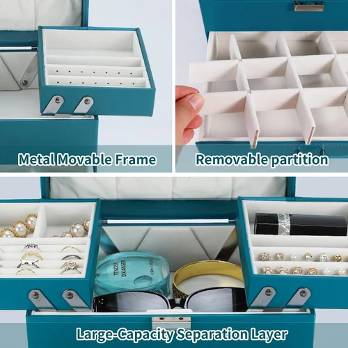 Miniatura 5 de Dajasan Organizador de joyero, caja organizadora de joyas, caja de almacenamiento de joyería de cuero de 4 capas, idea de regalo para mujeres