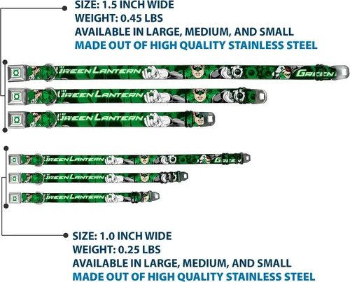 Miniatura 3 de Buckle-Down Collar de perro con hebilla de cinturón de seguridad, verde linterna verde brillante con texto, 1 pulgada de ancho, se adapta a cuello