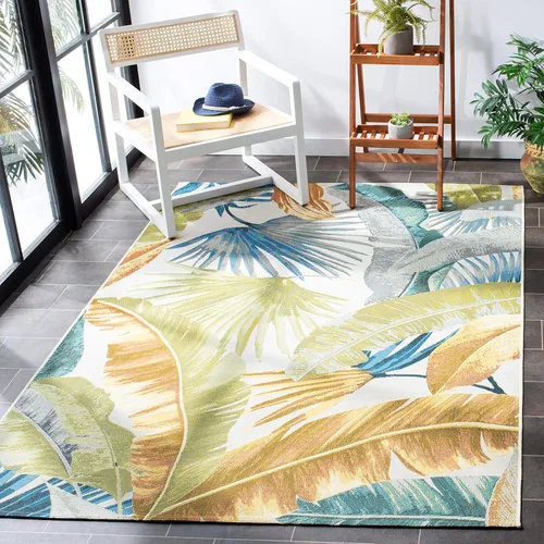 Miniatura 7 de SAFAVIEH Alfombra lavable para exteriores, colección Barbados – Alfombra de pasillo de 2 pies 8 pulgadas x 8 pies, dorada y verde, no desprende