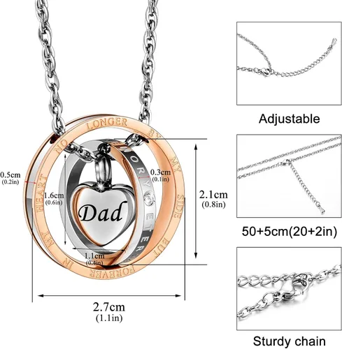 Miniatura 34 de XIUDA Collar de urna de cremación para cenizas, recuerdo tallado con recuerdo eterno de acero inoxidable, joyería conmemorativa para cenizas