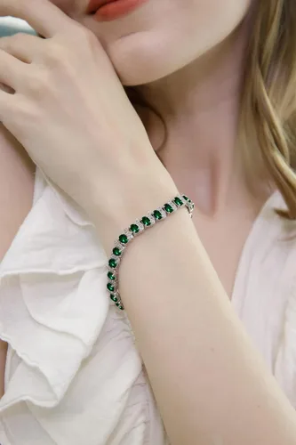 Miniatura 3 de B. BRILLIANT Pulsera de plata de ley genuina, creada o simulada con piedras preciosas ovaladas y S para mujer